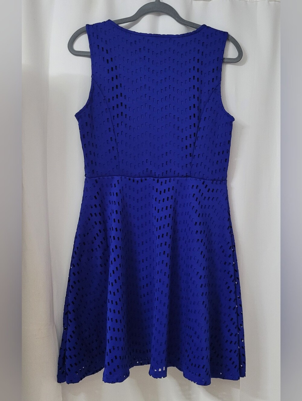 Apt. 9 Royal Blue Perforated Geometric Laser-Cut Fit & Flare Skater Dress - Picture 2 of 10